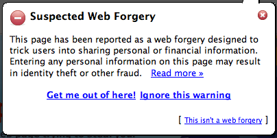 Firefox Phishing Warning Message
